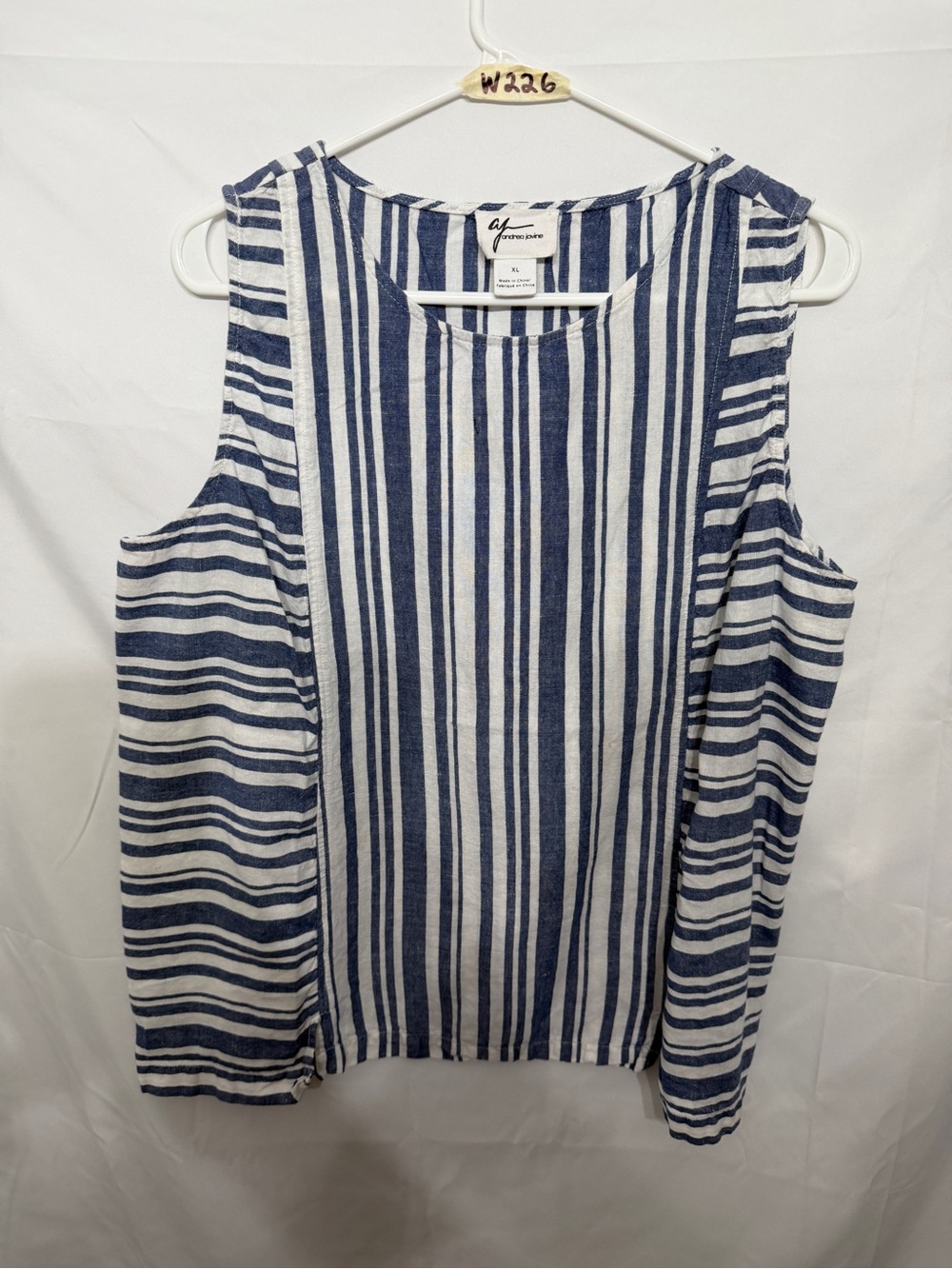 Andrea Jovine Blue White Stripe Cold Shoulder Blouse XL Coastal Summer Top